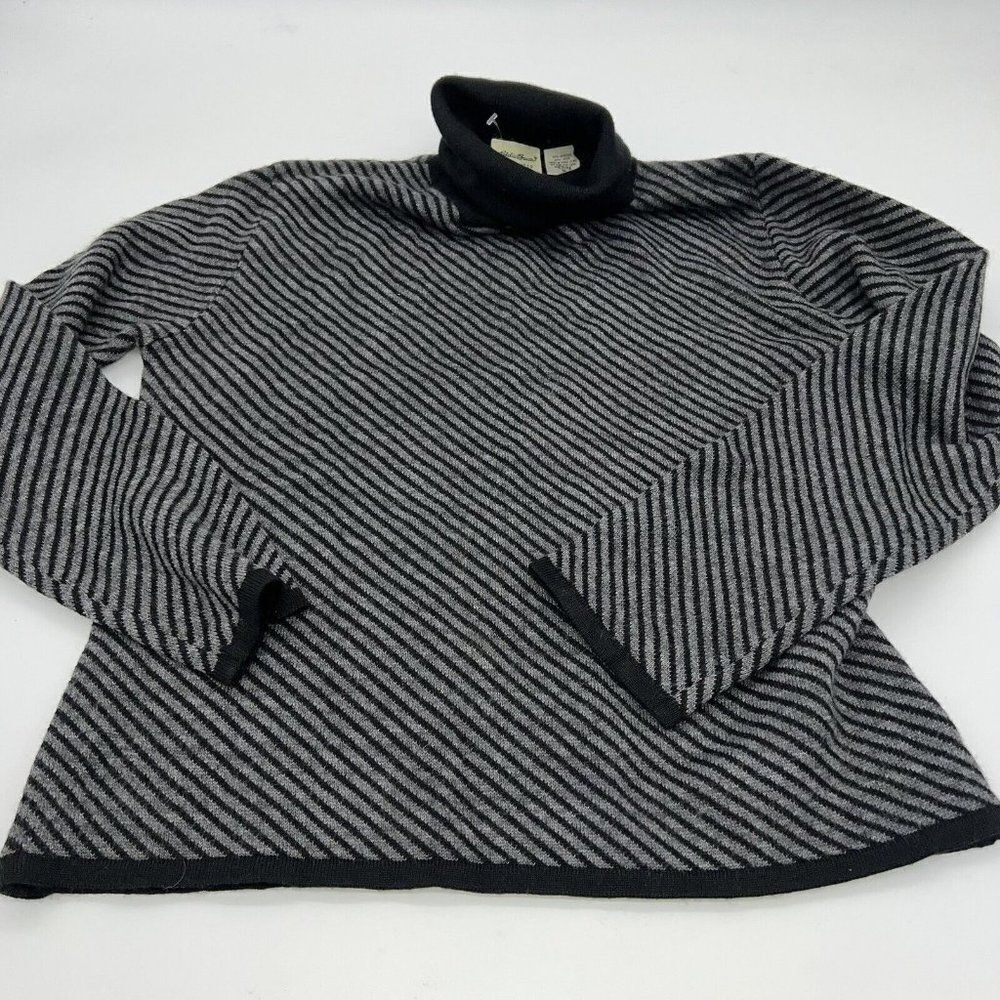 EDDIE BAUER SZ PM 49% Wool Trendy Short Turtle Neck Dark Gray Pullover Sweater